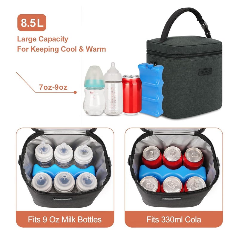 Mancro Breastmilk Cooler Bag with Ice Pack, Insulated Bottle Bag for 6 Baby Bottles (Up to 9 Ounce) with Shoulder Strap for Nursing Moms on The Go or Daycare, Dark Grey - Image 3